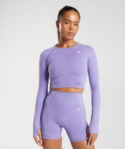 Women's Gymshark Vital Seamless 2.0 Cropped Tops Purple | NZ 6WDPUY